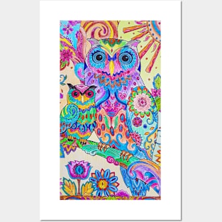 Colorful Pencil Sketch Owl Doodle Art Motif Posters and Art